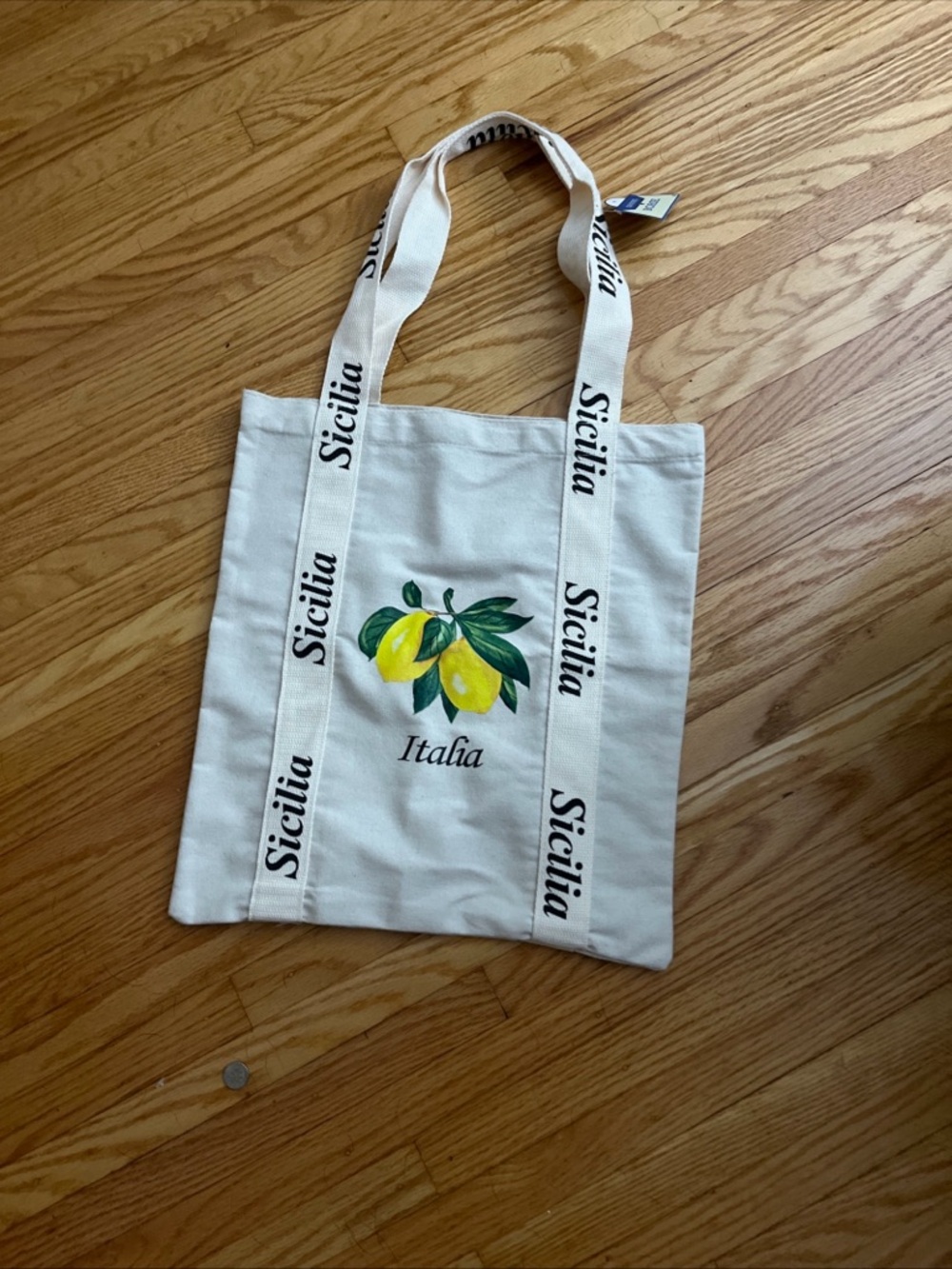 Sicilia Italia Lemon Canvas Tote Bag - Cream with Yellow Accent
